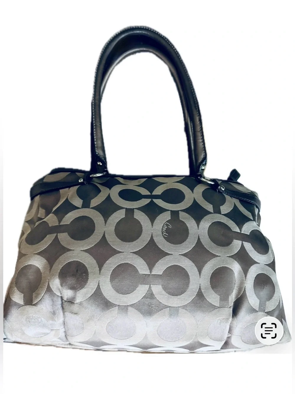 Coach Madison Op Art Kara Carryall Handbag 2012 Silver & Grey w 2-Hangtags - GUC